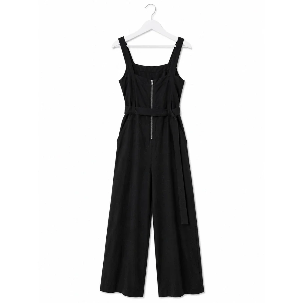 Reformation Black Linen Blend Wide Leg Jumpsuit Square Neck Sleeveless Size XS